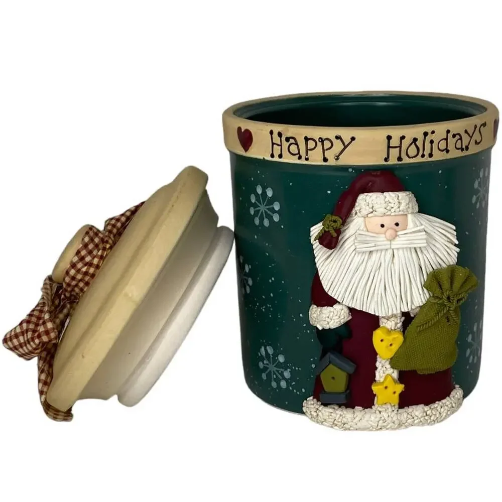 Happy Holidays Santa Cookie Jar Ceramic Pottery